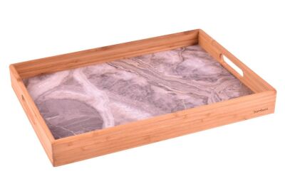 0Bambum B1426 Marbella - Marble Patterned Tray Brown Large - 1