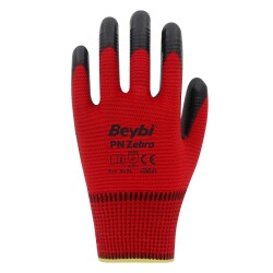 Beybi PN5 Zebra Polyester Knitted Nitrile Gloves Pair NO: 10 Red - 1