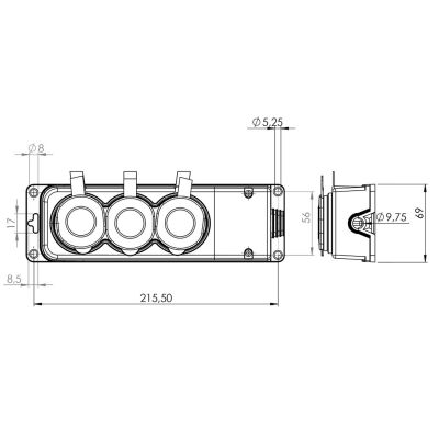 Bylion Triple Group Socket Single Phase Rubber Black (3KMP) - 2