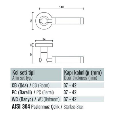 Condi Kapı Kolu Oda Saten Krom - 2