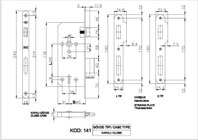 Kale Kilit 141R Oda Krom Oval Rozet Delikli 45mm - 2