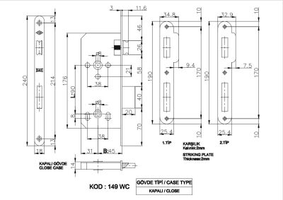 Kale Kilit 149R Wc Krom Oval Rozetli Delikli 45mm - 2