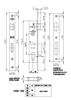 Kale Kilit 153 Cylinder Barrelless Narrow Type 20Mm Nickel - 2