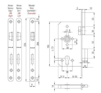 Kale Lock 150Pzw 55Mm German Type Chrome Oval without Mortise Bar - 2