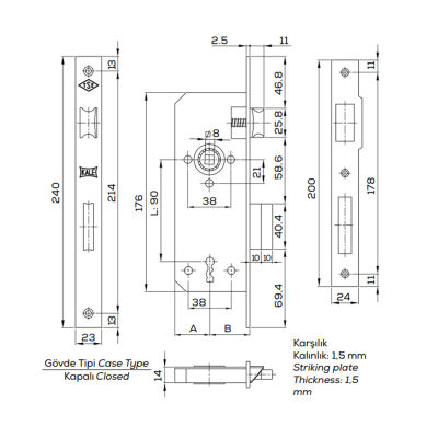 Kale Lock 151R Room 35Mm Extra Lock Nickel - 2