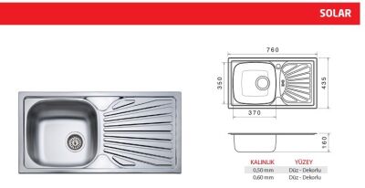 Renno Eviye Solar Damlalıklı Sağ 760x435mm Paslanmaz - 2