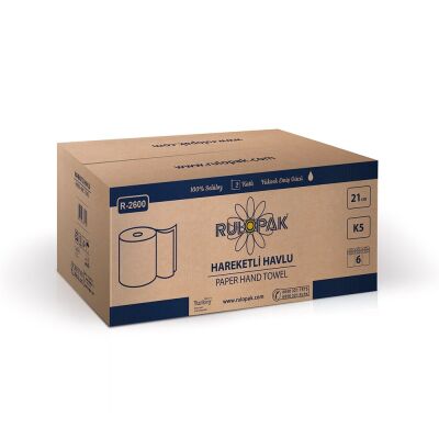 Rulopak Hareketli Kağıt Havlu 2 Katlı 21 Cm 80M 6'Lı Paket 5 Kg - 1