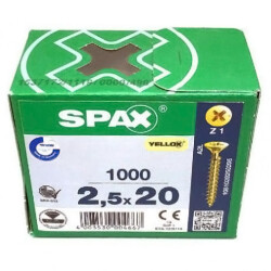 Spax Chipboard Screw 2.5X20 Galv Coating (1Pack:1000 Pieces) - 1