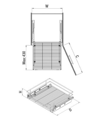 Starax 2332 Chrome Drawer Basket Tendem Rail - 2