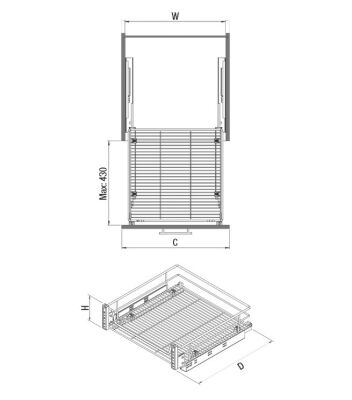 Starax 2349 Chrome Drawer Basket Double Extension to Lid - 2