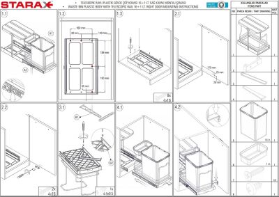 Starax 2391 Grey Telescopic Rail Waste Bin - 3