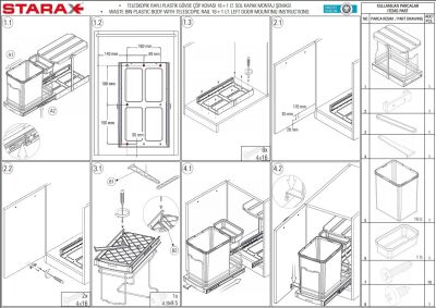 Starax 2391 Plastik Gövde Çöp Kovası Teleskopik Gri 16+1Lt - 4