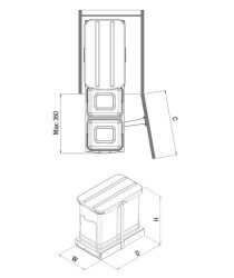 Starax 2392 Grey Telescopic Rail Trash Can Plastic Body - 2