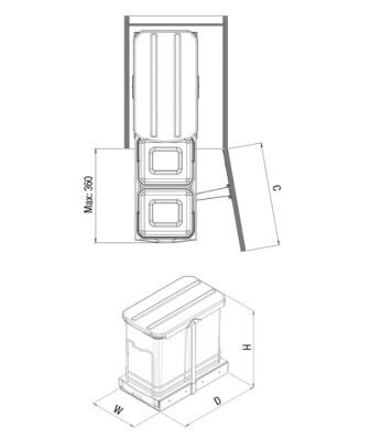 Starax 2392 Grey Telescopic Rail Trash Can Plastic Body - 2