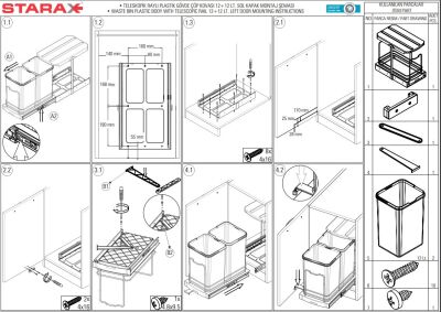 Starax 2392 Plastik Gövde Çöp Kovası Teleskopik Gri 12+12Lt - 4