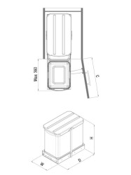 Starax 2395 Grey Telescopic Rail Stainless Body Waste Bin - 2