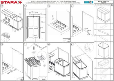 Starax 2395 Grey Telescopic Rail Stainless Body Waste Bin - 3