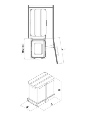 Starax 2395 Grey Telescopic Rail Stainless Body Waste Bin - 2