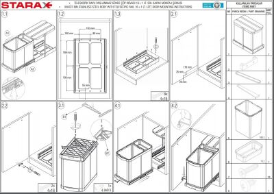 Starax 2395 Grey Telescopic Rail Stainless Body Waste Bin - 4