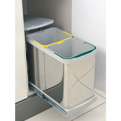 Starax 2396 Telescopic Rail Stainless Body Waste Bin 12+12 Lt. - 2