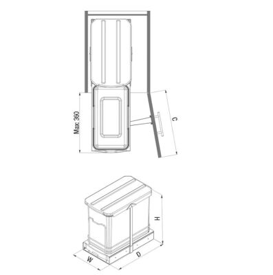 Starax 2571 Grey Telescopic Rail Trash Can Plastic Body - 2