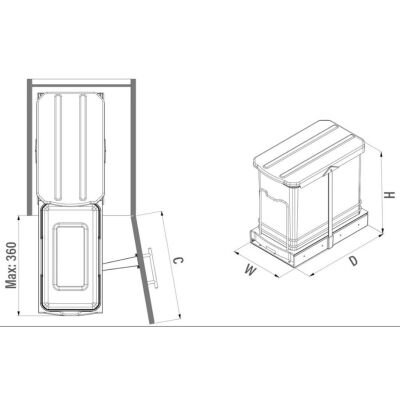 Starax 2571 Waste Bin with Telescopic Rail System Anthracite Plastic - 2