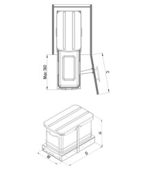 Starax 2573 Gray Telescopic Rail Trash Can Plastic Body - 2