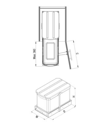 Starax 2574 Gray Telescopic Rail Trash Can Stainless Body - 2