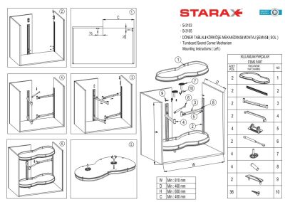 Starax 3014 Döner Tablalı Körköşe Mekanizması Sağ Krom - 3