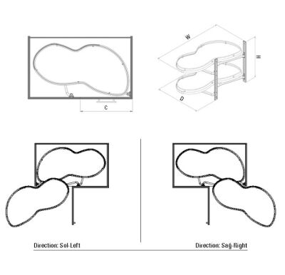 Starax 3015 Anti-Slip Surface Turntable Blind Corner Mechanism Corner Cabinet - 2